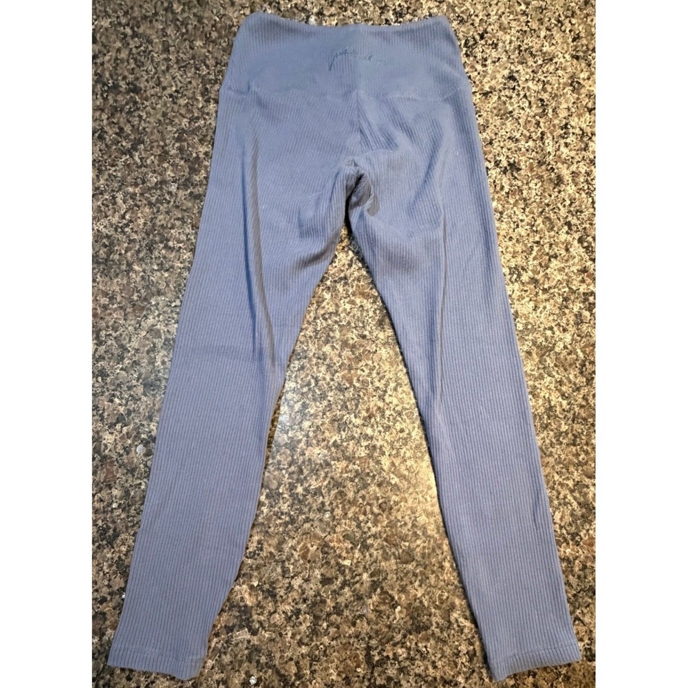 PINK‎ Womens Ribbed High Waisted Leggings Dusty Blue Textured Yoga Pants